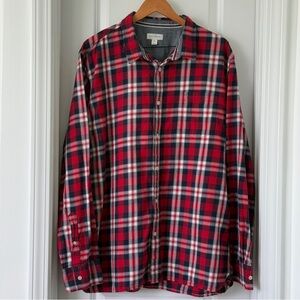Sun + Stone Men's Red Plaid Long-Sleeve Button-Up Shirt Size XXL